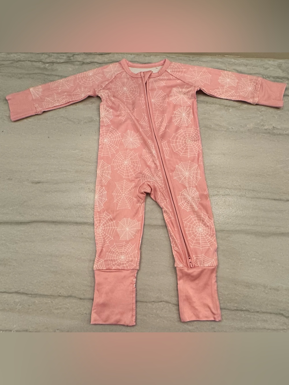 Pink Spiderweb Footed One-Piece Zip Romper for Kids